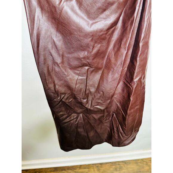 A.L.C. Brown Faux Leather Sleeveless Strapless Ruched Side Cutout Andie Dress 8 - Picture 14 of 16